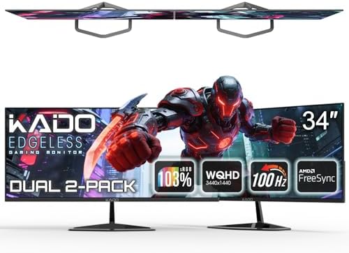 Kado 34" 100Hz Ultrawide 21:9 3440x1440 103% sRGB 2-Pack Computer Monitor by Kado