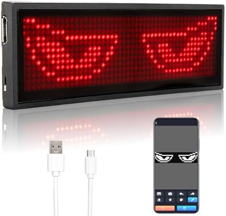 Bluetooth Led Name Badge, Wireless Rechargeable LED Tag Scrolling Message Badge Smartphone Programmable Business Badges with Magnet and Pin (Red) - Image 3