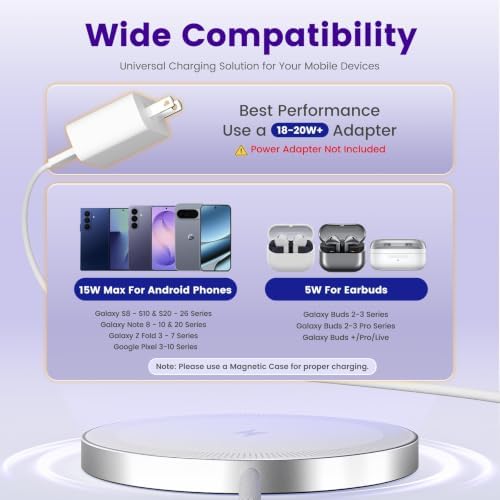 15W Magnetic Fast Charging Pad, Wireless Charger for Samsung & Android - Image 2