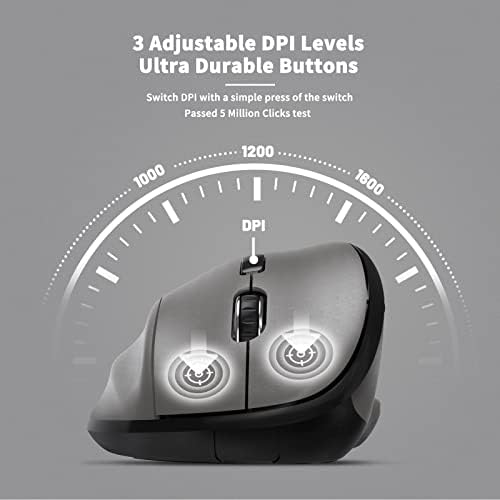 Ergonomic Wireless Mouse with USB Receiver for PC Computer, Laptop and Desktop, Ergo Vertical Mouse with Silent Clicks Long Battery Life, Up to 1600 DPI & 1 AA Battery Powered, Grey - Image 4