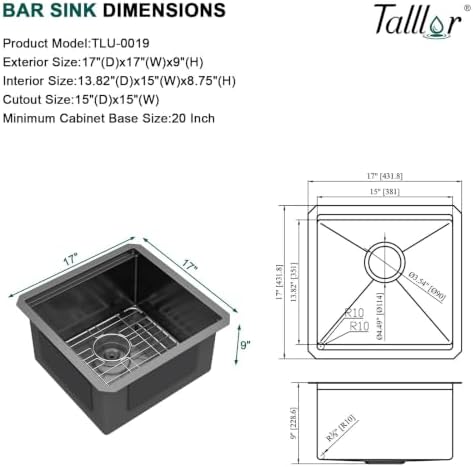 17x17 Inch Undermount Bar Sink, Workstation Gunmetal Black Bar Sink - Image 5