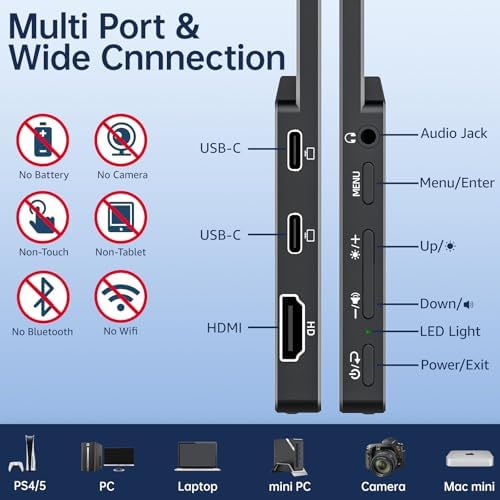 VisionOwl Portable Monitor 15.6 Inch 1080P FHD 85% sRGB Second Screen, USB-C HDMI HDR External Travel Monitor for Laptop MacBook PC PS5 Xbox, VESA Mountable, with Speakers, Cover Stand, Black - Image 6