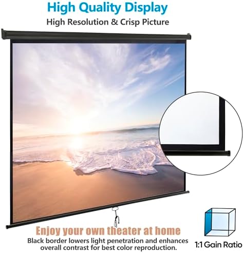 SUPER DEAL 120'' Projector Screen Projection Screen Manual Pull Down HD Screen 1:1 Format for Home Cinema Theater Presentation Education Outdoor Indoor Public Display, Black - Image 4