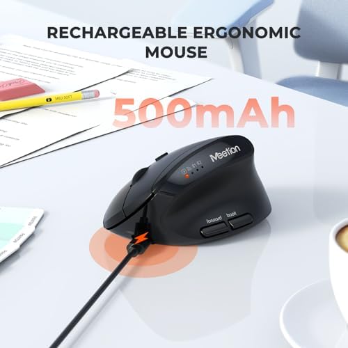 MEETION Ergonomic Vertical Mouse, Wireless Bluetooth Mouse, Black - Image 6