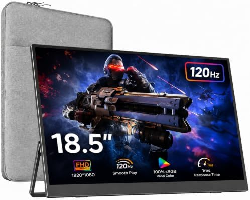 18.5 Inch Large Portable Monitor for Laptop, 120Hz 1080P FHD IPS Portable Travel Second Screen Display for/Phone/Xbox PS4/5, 125% sRGB, Dual Speakers, VESA & Storage Bag (18.5 inch'') by Unknown