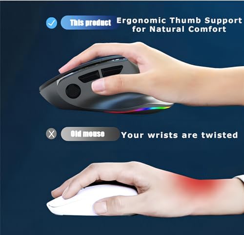 Ergonomic Mouse Jiggler, Large Middle Hands Dual Mode(Bluetooth+USB)Rechargeable Vertical Carpal Tunnel Bluetooth Wireless Mouse for PC/Laptop/Computer/Desktop/Tablet/ipad/Macbook Office Work Gift - Image 5