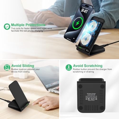 Android Wireless Charger Samsung for Samsung Galaxy S25FE S25 Plus S25 Edge S25 Ultra S24FE S23 S22, Android Desk Phone Charger Stand Fast Charging Station Pad for iPhone 17 Pro Max, with 18W Adapter - Image 3