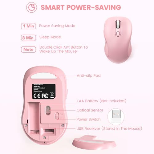 WisFox 2.4GHz Wireless Mouse for Laptop, Ergonomic 6-Button, Blush Pink - Image 6