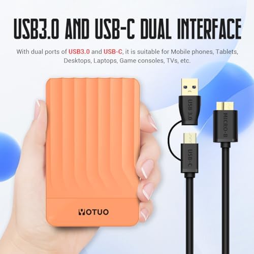 YOTUO 500GB External Hard Drive, Portable Storage Expansion HDD, USB 3.0 & USB-C for PC, Mac, Desktop, Laptop, Smartphone, PS4, Xbox One, Xbox 360, Office & Game Orange - Image 3