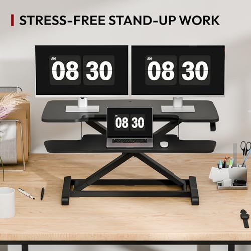 SANODESK 36" Standing Desk Converter, Adjustable Sit to Stand Desk Riser with Effortless Lifting for Home Office, Desk Topper for Dual Monitors, Computer Lift with Keyboard Tray, Black - Image 3