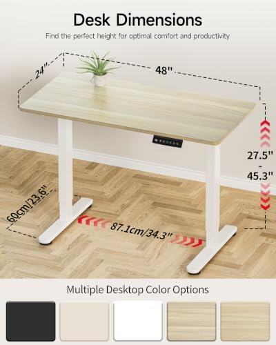 Okin Standing Desk Electric Adjustable Computer Desks, Whole Piece Stand up Desk Office Gaming Home Office Memory Desks 48x24 inches Cream Pecans - Image 3