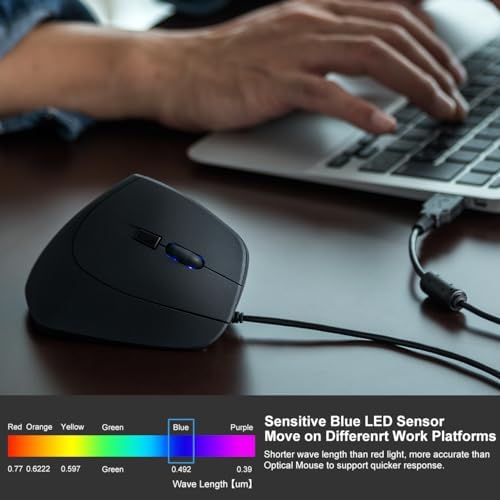 SANWA Wired Ergonomic Mouse, 55° Vertical Mouse with LED Light, Black - Image 5