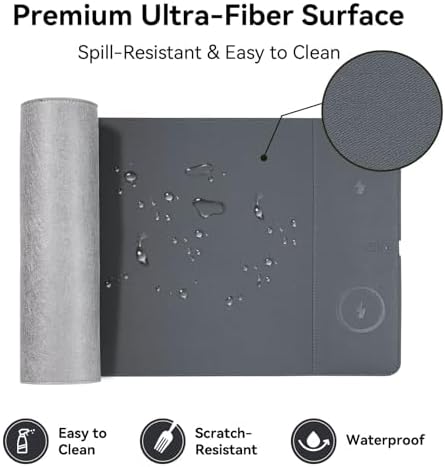 Wireless Charging Mouse Pad, 15W Fast Charge Magnetic Charger Desk Pad, Large Office Desk Mat (31"x11.7") with Ultra-Smooth Surface, Gray Computer Mousepad for MacBook, PC, Laptop - Image 4