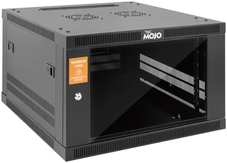 Tecmojo 6U Wall Mount Rack Cabinet, Heavy-Duty 176 Lbs High Load Capacity, 19” Enclosed Server Network Rack with 2 Colling Fans, Glass Door, 23.6” Deep – Elite Collection by Tecmojo