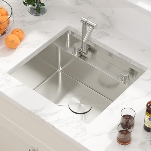 Sarlai Undermount Bar Sink With Foldable Faucet - 21x19 Inch Outdoor Kitchen Sink RV Workstation 16 Gauge Stainless Steel Single Bowl Handmade Outdoor BBQ Sinks - Image 3