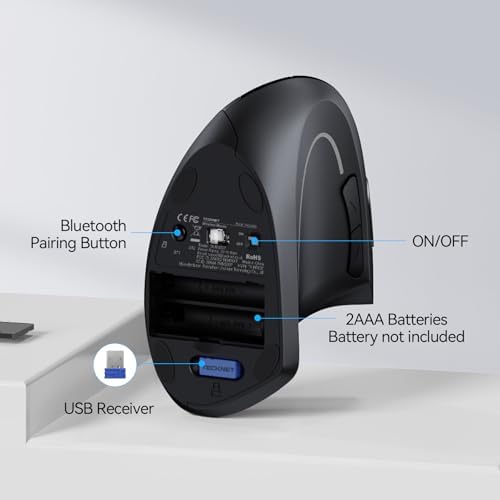 TECKNET Ergonomic Mouse, 4800 DPI Wireless Bluetooth Vertical, 3-Device - Image 5