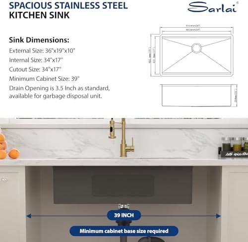 Sarlai 36 Gold Undermount Kitchen Sink Workstation 36x19 Inch Large Sinks - Image 6
