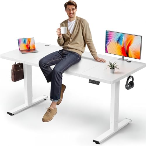 SIAGO White 63x30 in Standing Desk, 1 Inch Thick Tabletop, Double Frame by SIAGO