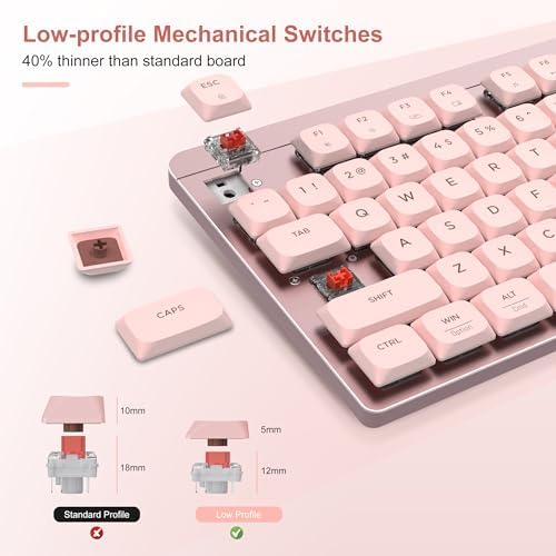 LeadsaiL Wireless Keyboard and Mouse Combo, 2.4Ghz Cordless Mechanical Keyboard and Silent Mouse for Business, Low-Profile Red Switch, 98-Key Compact Slim Keyboard for Windows/MacOS PC Laptop - Pink - Image 2