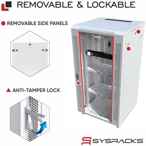 22U Wall Mount Server Rack Cabinet – 19" Network Rack Enclosure, 24" Deep Data Rack Cabinet with Fan, PDU & 2 Shelves for IT Equipment, Switches and Patch Panel - Image 5