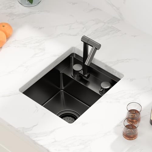 Sarlai Undermount Bar Sink 13x15 Inch Undermount Outdoor Sink with Foldable Faucet Bar Prep RV Single Bowl Gunmetal Black 16 Gauge Stainless Steel Small Sinks with Cover BBQ Sinks Outside - Image 3