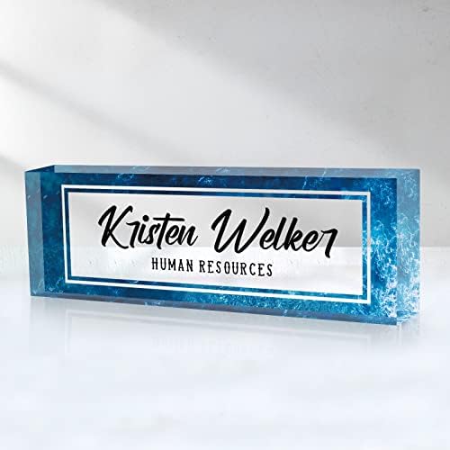 Custom Name Plate for Desk, Desk Name Plate Personalized, Office Decor for Women Men, Acrylic Desktop Accessories, Office Gifts for Coworkers Boss Teacher, Employee Appreciation Gifts (Blue Sea) by SalaGraphics