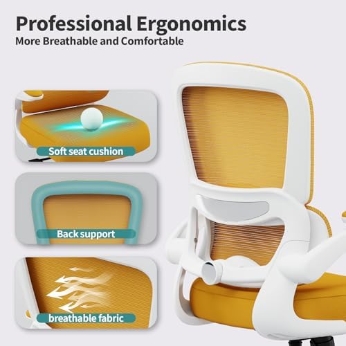 TRALT Office Chair - Ergonomic Desk Chair with Adjustable Lumbar Support, Mesh Computer Chair, Executive Chair for Home Office Comfortable Lumbar Support (1, White Yellow) - Image 3