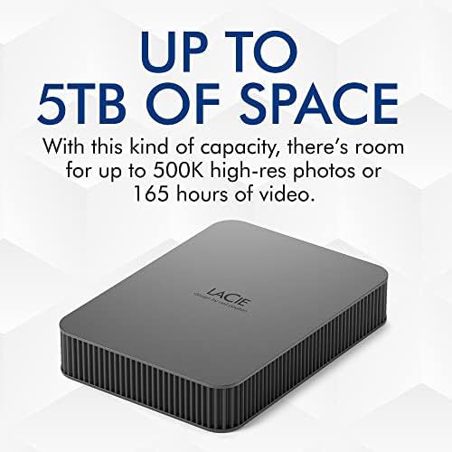 LaCie Mobile Drive Secure 4TB External Hard Drive Portable HDD - Space Grey, USB-C 3.2, for PC and Mac, Post-Consumer Recycled, with Adobe All Apps Plan and Rescue Services (STLR4000400) - Image 2
