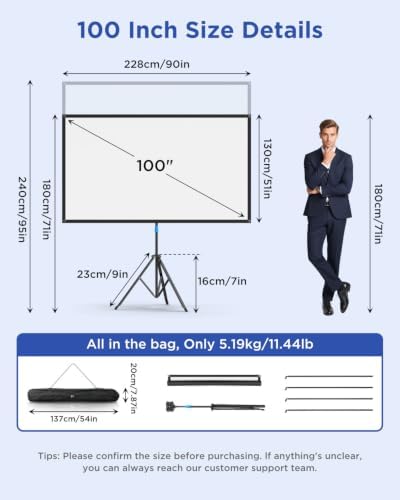 Projector Screen with Stand, 100 Inch Portable Projector Screen Outdoor Indoor, 1.2 Gain Fiberglass Projection Screen, 16:9 Outdoor Movie PVC Screen with Carrying Bag for Movie Night(White Screen) - Image 3