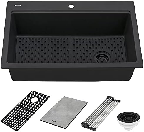 Ruvati 33-in Matte Black Granite Workstation Drop-in Sink - RVG1302BK - Image 3