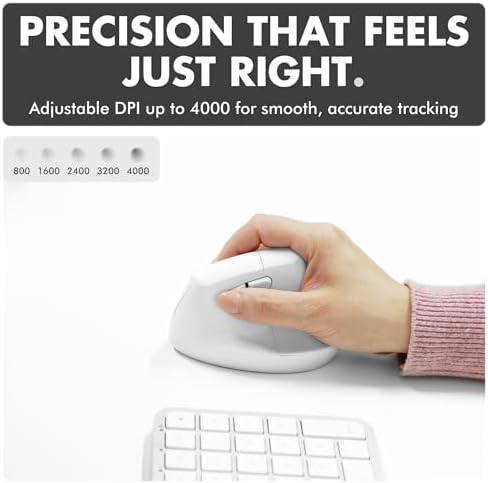 X9 Performance Wireless Vertical Ergonomic Mouse - (BT + 2.4Ghz) - Click in Comfort - Up to 4000 DPI, 6 Button, Rechargeable - Bluetooth Ergonomic Vertical Mouse Wireless - for Mac and PC - White - Image 5