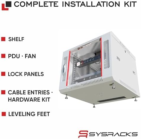 9U Wall Mount Server Rack Cabinet 24” Deep, 19” Network & AV Enclosure for Home Lab with Fan, PDU, 1 Shelf, Locking Glass Door - Image 4