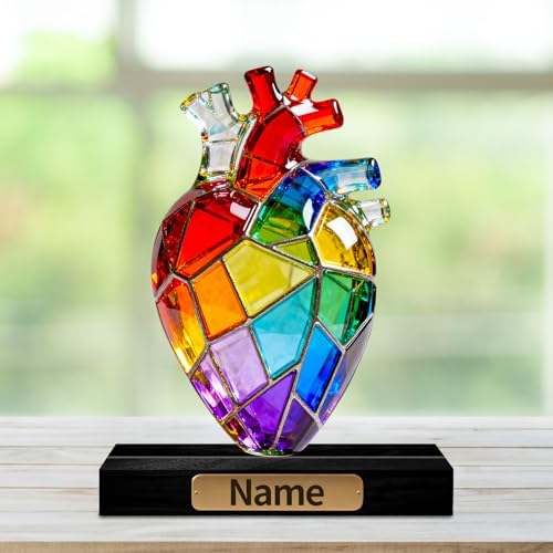 Personalized Acrylic Human Anatomical Heart Decoration Stained Glass Style Colorful Figurine with Custom Name Plate Medical & Anatomy Desktop Ornament, Gifts for Doctors Medical Students - Image 2