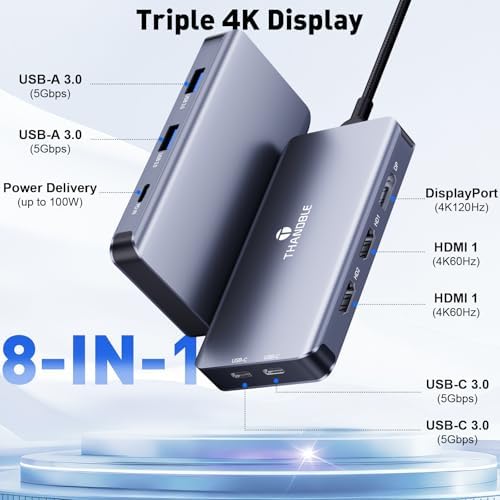 Docking Station 3 Monitors, 8-in-1 Laptop Dock Dongle with 2 HDMI - Image 2
