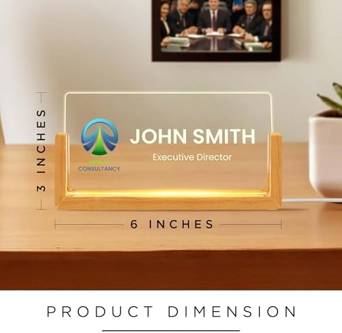 Personalized Light Up Desk Name Plate, Custom LED Acrylic Name Plate for Office, Appreciation Gifts for Boss Coworker Employee Teacher, Office Desk Decor for Women Men - Logo - 3x6", Acrylic, Made in USA by My Sign Center - Image 5