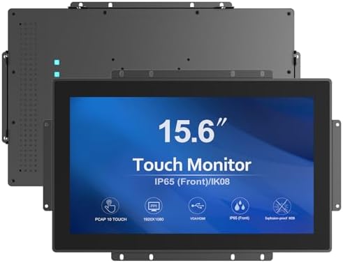 High Brightness 15.6 Inch Industrial Outdoor Open Frame Touch Screen Monitor Wall Mount Embedded Touch Monitor - VGA+HDMI+DVI Port - 16:9 by GreenTouch