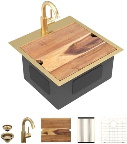 18"x18" Gold Bar Prep Sink Drop In Workstation with Faucet Combo by FULORNI