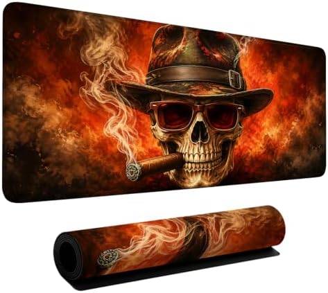Halloween Smoking Skull Extended Gaming Mouse Pad 35.4"x15.7" Large Extended Pad Desk Mat Anti-Slip Rubber Base & Durable Stitched Edges for Gamers Smooth Mouse Pad Writing Surface by LEIWEIHOPE