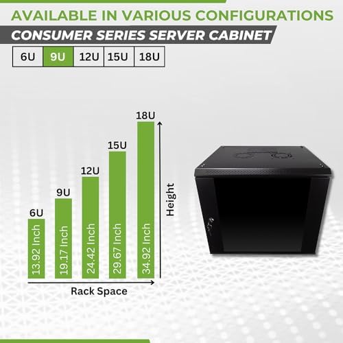 NavePoint 9U Server Rack Enclosure with Glass Door, Cooling Fan, Locks, & Removable Side Panels - 9U Wall Mount Network Cabinet 19 Inch Rack 17.7 Inches Deep - Image 3