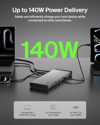 Belkin 140W Thunderbolt™ 5 Dock, 14-in-1 Docking Station, 4K@144Hz Display - Image 7