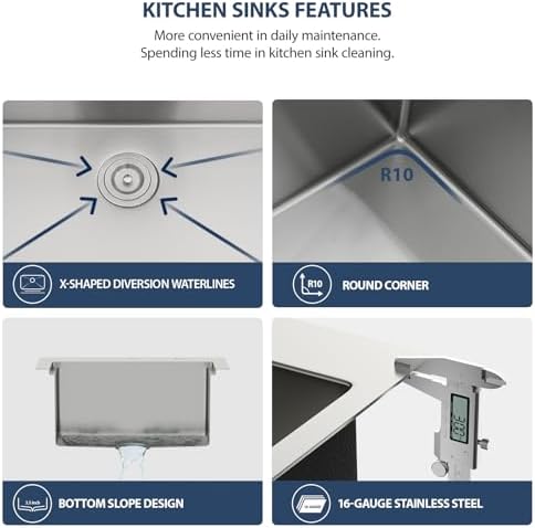 Lordear Drop In Outdoor Kitchen Sink Workstation with Pull-out Faucet 21" x 20" Bar Prep Sink 16 Gauge Stainless Steel Single Bowl Small Kitchen Camper Wet Bar Mobile Home RV Basin with Cover - Image 6