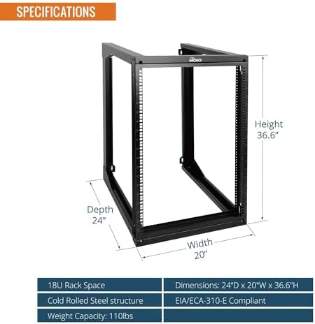 Tecmojo 18U Wall Mount Server Rack, Open Frame Network Rack for 19" Computer/AV/Data/IT/Media Equipment, 24" Depth, 16" Apart Mounting Holes, Swing Gate, Square and Tapped Holes - Image 2