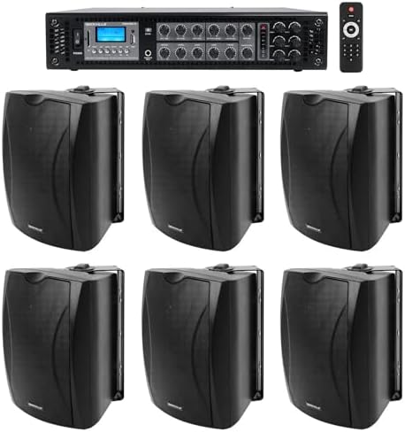 Rockville RCS180-6 70V Commercial Amplifier Bundle with 6 WET-6B Speakers by Rockville