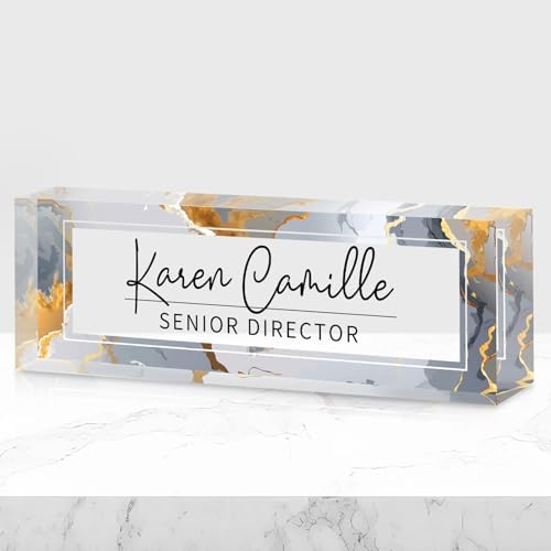 Custom Office Name Plate for Desk - Name Plate Personalized Gifts for Coworkers, Boss, Teacher, Social Worker - Acrylic Office Desk Decor for Women Men - Employee Appreciation Gifts (grey gold) by EveryBaositycraftsgiftisone-of-a-kind%E2%80%94exclusivelycraftedforyou