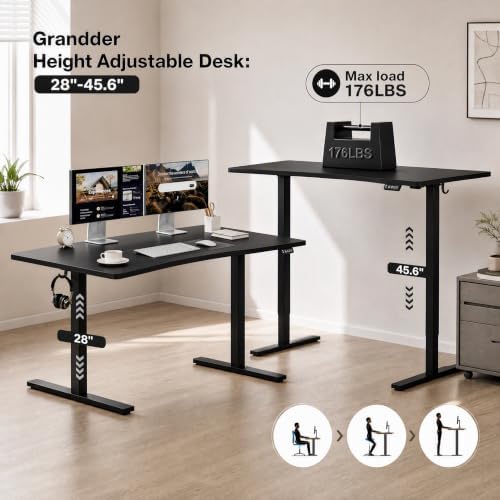 Grandder 63x32 Electric Standing Desk, Curved Black Desktop - Image 7