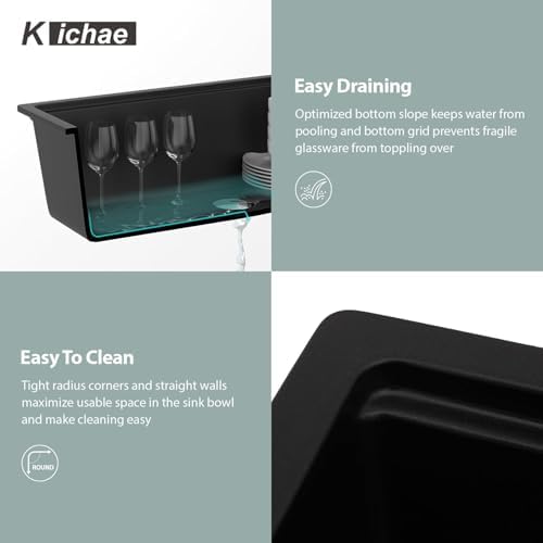 Kichae 32 Undermount Kitchen Sink Matte Black Granite Composite Workstation - Image 6