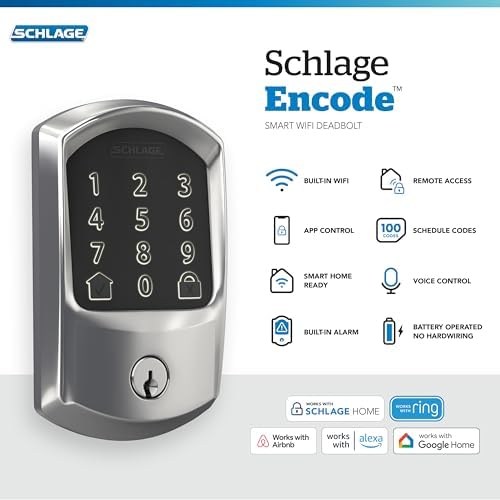Schlage Encode Smart WiFi Deadbolt Lock with Greenwich Trim, Bright Chrome - Image 2
