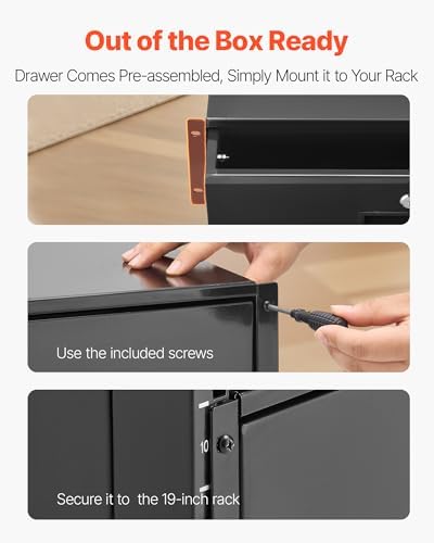 VEVOR 3U Rack Drawer, Lockable Server Cabinet Case, 13.8'' Depth Server Rack Mount Drawer, for 19'' Network Equipment/DJ/AV Rack or Cabinet Enclosure, 50 lbs Max Load, with Cable Management Holes - Image 6