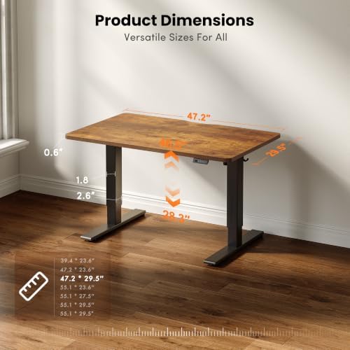 CubiCubi Electric Height Adjustable Standing Desk 48x30 Inch, Rustic Brown - Image 3