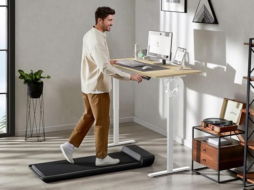 WALKINGDESK 48x24 Inches Height Adjustable Electric Standing Desk with 2 Hooks for Home Office, Ergonomic Sit Stand up Desk with Splice Board, Oak - Image 2
